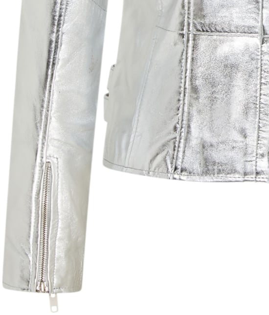 Womens Leather Silver Brando Biker Jacket-Loddon - Image 6