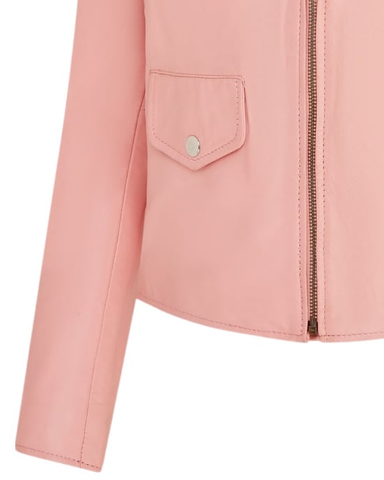 Women's Baby Pink Classic Brando Biker Leather Jacket - Broome - Image 6