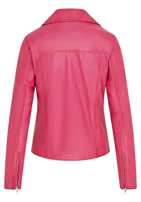Women's Fuschia Pink Classic Brando Biker Leather Jacket - Soweto - Image 5