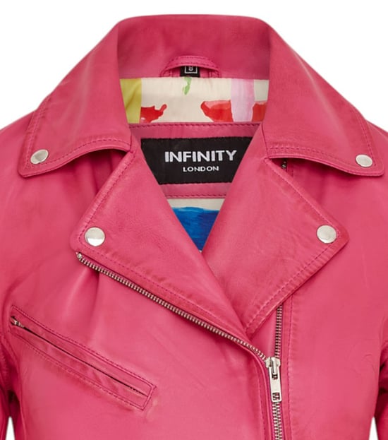 Women's Fuschia Pink Classic Brando Biker Leather Jacket - Soweto - Image 6