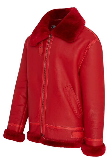 Röd B3 Bomber RAF Aviator Fårskinnsjacka Herr - Wyndham - Image 3