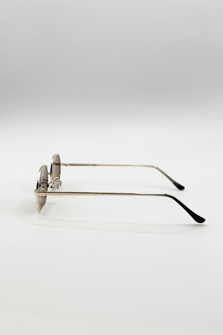 Oval Geometric Metal Frame Sunglasses in Gold Brown - Image 3