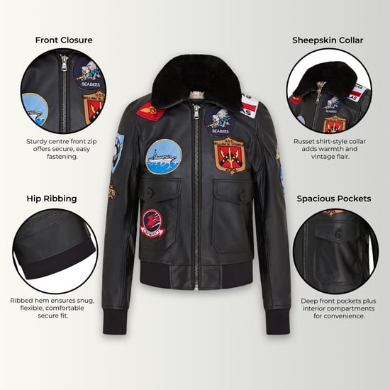 Women's Black A2 Top Gun Leather Bomber Jacket-Springs - Image 3