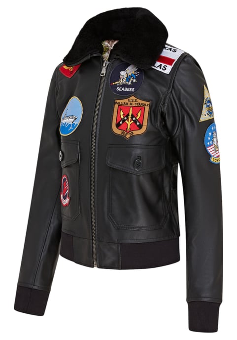 Women's Black A2 Top Gun Leather Bomber Jacket-Springs - Image 4