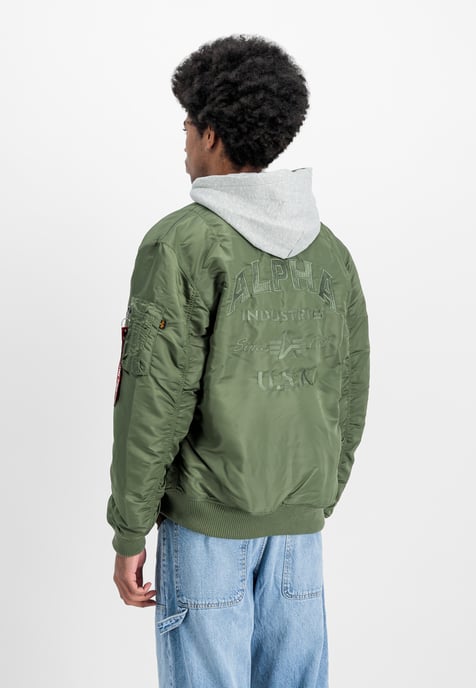MA-1 Zip Hood Back Embroidery Bomber Jacket - Image 3
