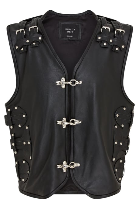 Heren zwart biker leren vest met metalen gespen - Pinetown - Image 2