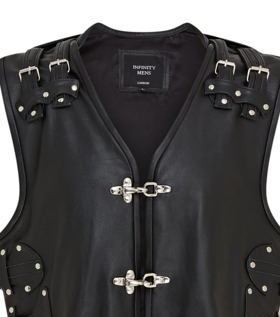 Heren zwart biker leren vest met metalen gespen - Pinetown - Image 6