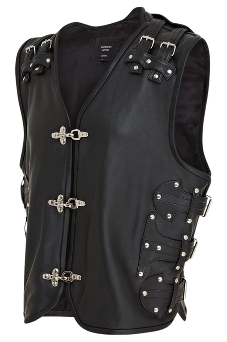 Heren zwart biker leren vest met metalen gespen - Coolgardie - Image 3