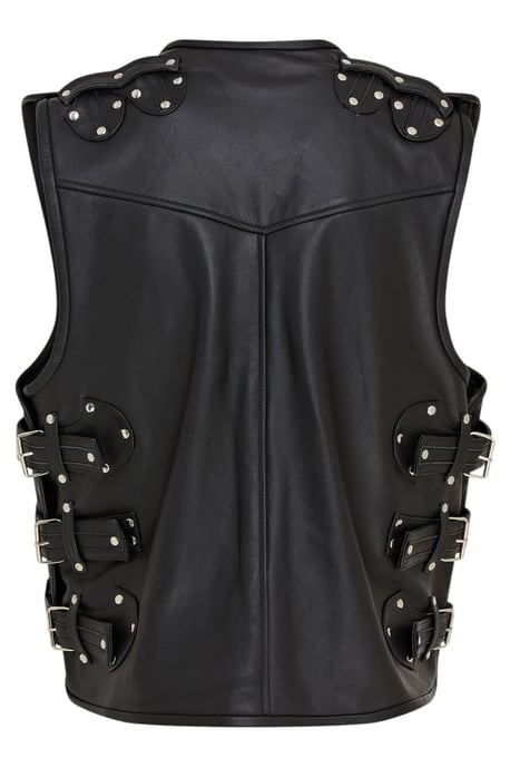 Heren zwart biker leren vest met metalen gespen - Coolgardie - Image 4
