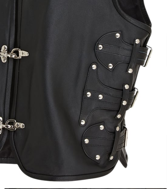 Heren zwart biker leren vest met metalen gespen - Coolgardie - Image 6