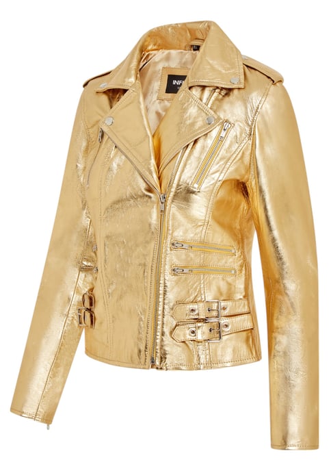 Dames leren gouden Brando bikerjack - Constantia - Image 4