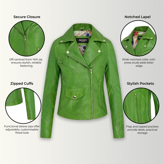 Dames Apple Green Classic Brando Biker leren jack - Broome - Image 2
