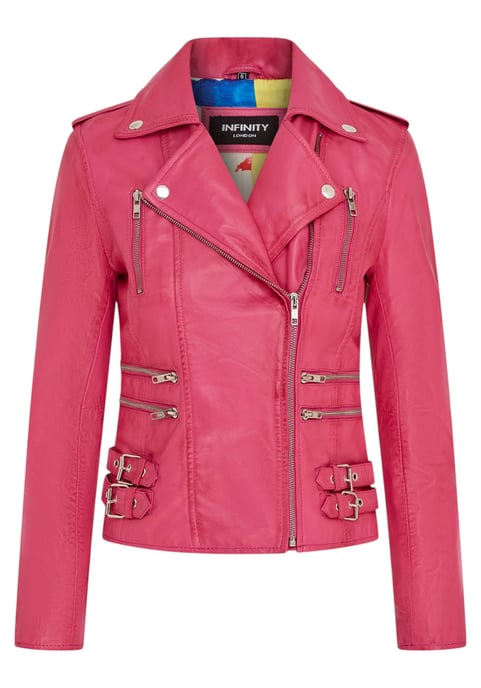 Womens Leather Fuschia Pink Brando Biker Jacket-Constantia - Image 2
