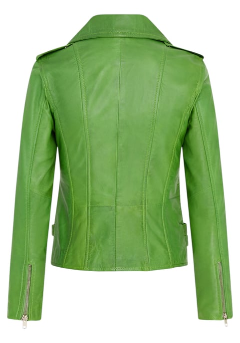 Womens Leather Apple Green Brando Biker Jacket-Constantia - Image 5