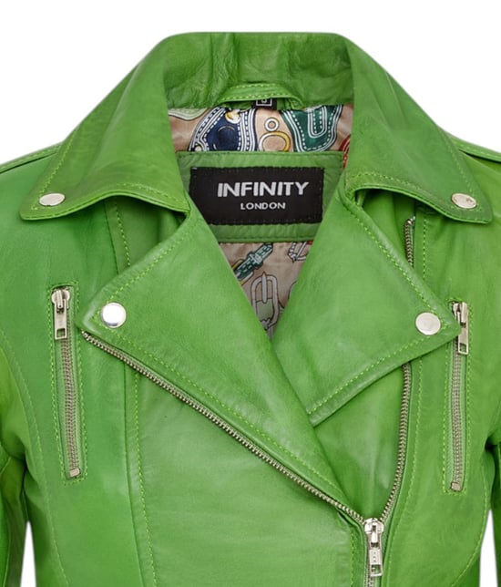 Womens Leather Apple Green Brando Biker Jacket-Constantia - Image 6
