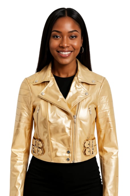 Womens Golden Cropped Brando Leather Biker Jacket-Bellville - Image 1