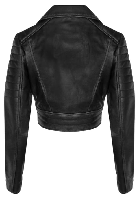 Dames zwarte cropped Brando leren bikerjack - Durban - Image 4