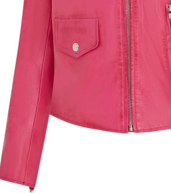 Dames fuchsia roze klassieke Brando biker leren jas - Broome - Image 6