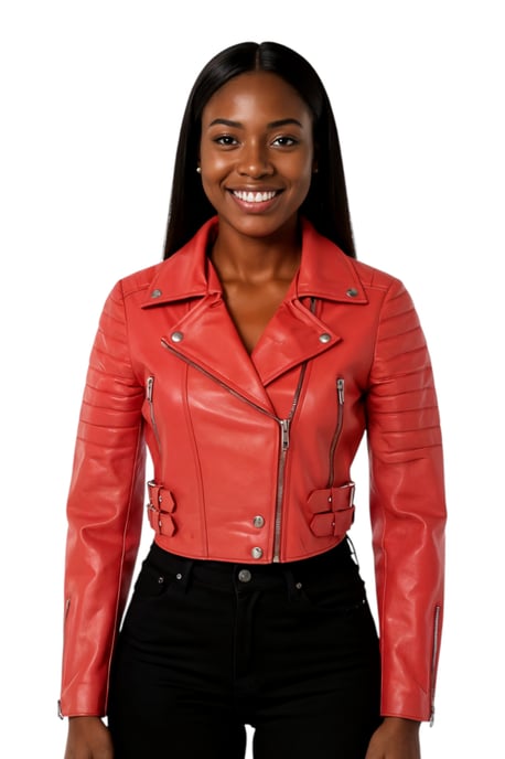 Dames rode cropped Brando leren bikerjack - Bellville - Image 1