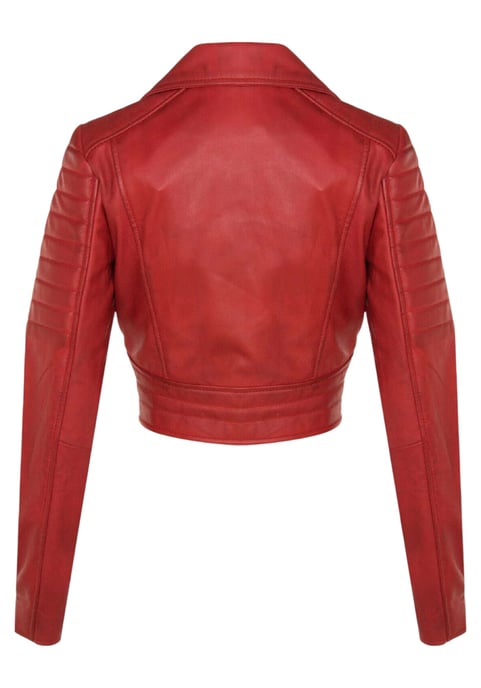 Dames rode cropped Brando leren bikerjack - Bellville - Image 5