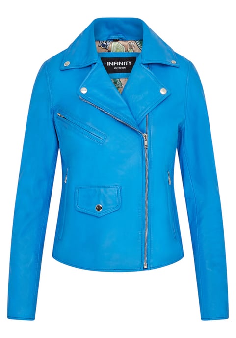 Dames Blauw Classic Brando Biker Leren Jack - Broome - Image 1