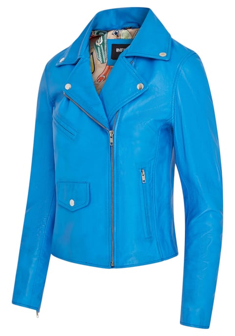 Dames Blauw Classic Brando Biker Leren Jack - Broome - Image 3
