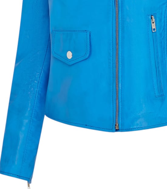 Dames Blauw Classic Brando Biker Leren Jack - Broome - Image 6