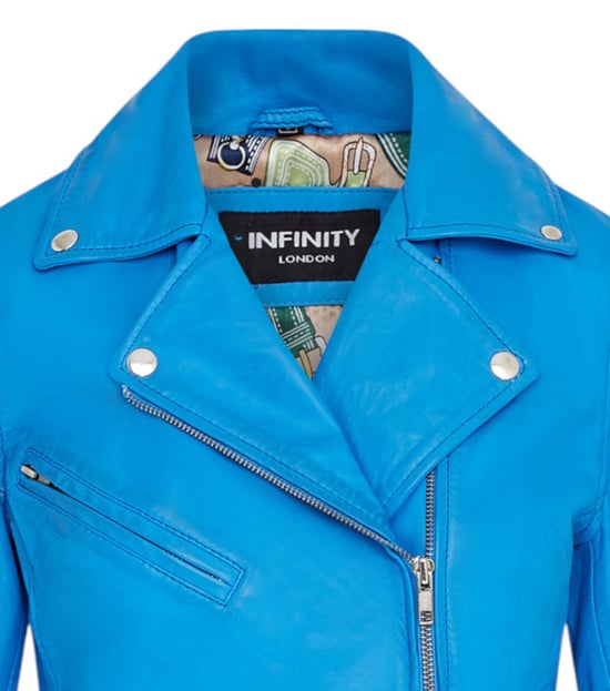 Women's Blue Classic Brando Biker Leather Jacket - Soweto - Image 6