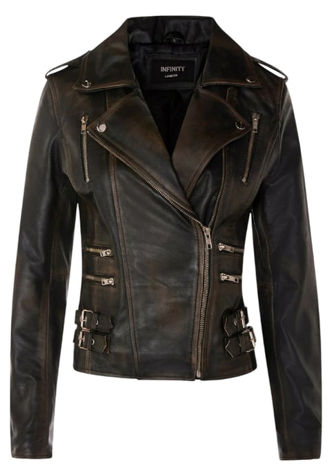 Dames leren vintage zwarte Brando bikerjack - Constantia - Image 2