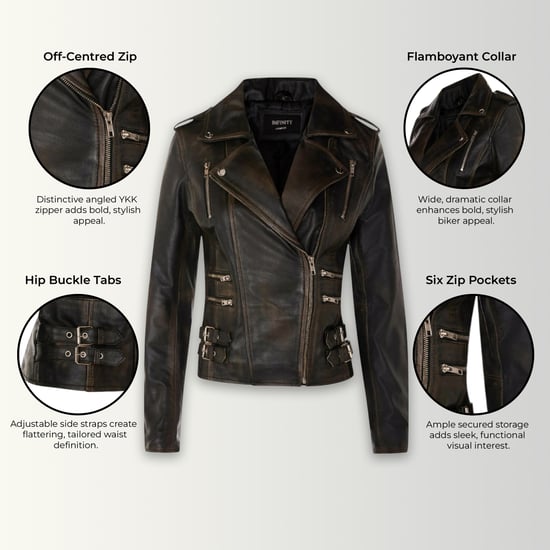 Dames leren vintage zwarte Brando bikerjack - Constantia - Image 3