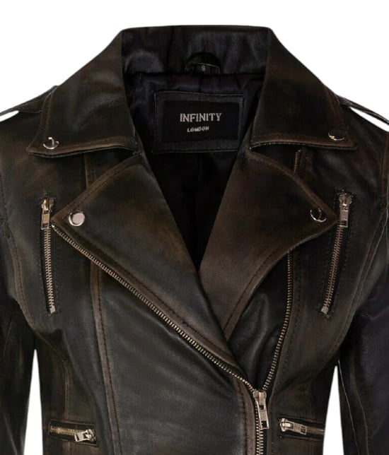 Dames leren vintage zwarte Brando bikerjack - Constantia - Image 6
