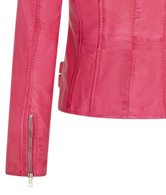 Womens Leather Fuschia Pink Brando Biker Jacket-Loddon - Image 6