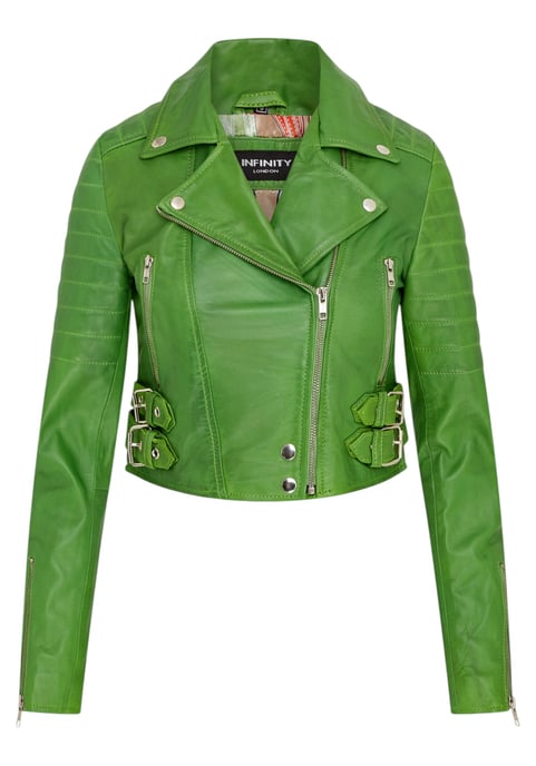 Dames appelgroene cropped Brando leren bikerjack - Durban - Image 2