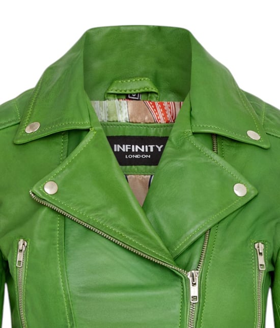 Dames appelgroene cropped Brando leren bikerjack - Durban - Image 6