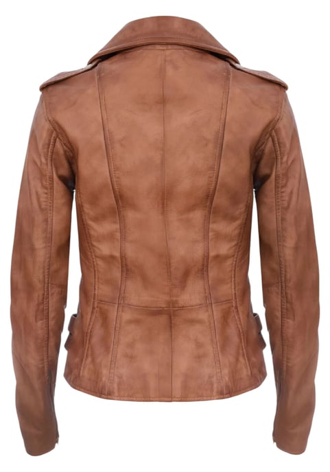 Womens Leather Tan Brown Brando Biker Jacket-Constantia - Image 5