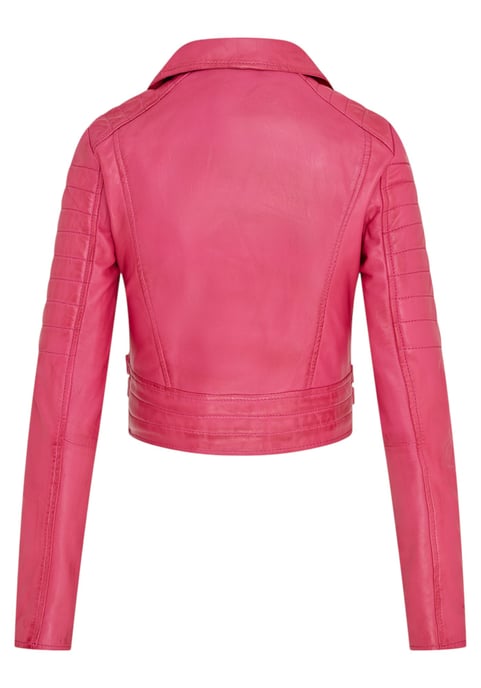 Dames fuchsia roze cropped Brando leren bikerjack - Damascus - Image 4