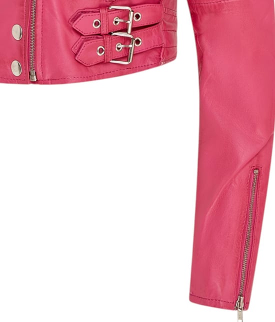 Dames fuchsia roze cropped Brando leren bikerjack - Damascus - Image 6