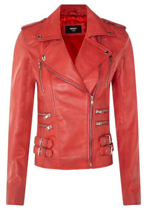 Womens Leather Red Brando Biker Jacket-Constantia - Image 2