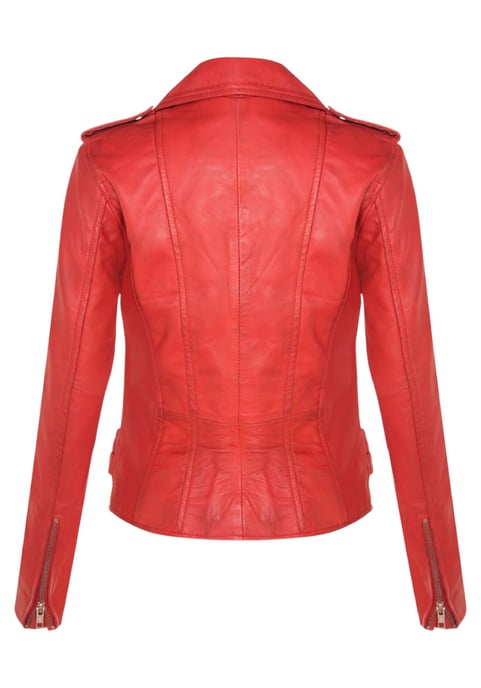 Womens Leather Red Brando Biker Jacket-Constantia - Image 5