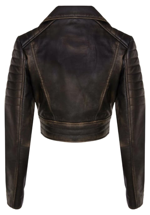 Vintage zwarte cropped Brando leren bikerjack voor dames - Durban - Image 5