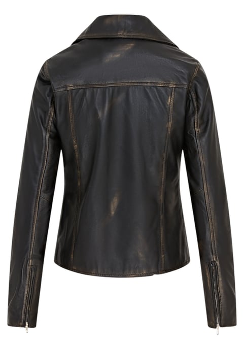Vintage zwarte klassieke Brando biker leren damesjack - Soweto - Image 5