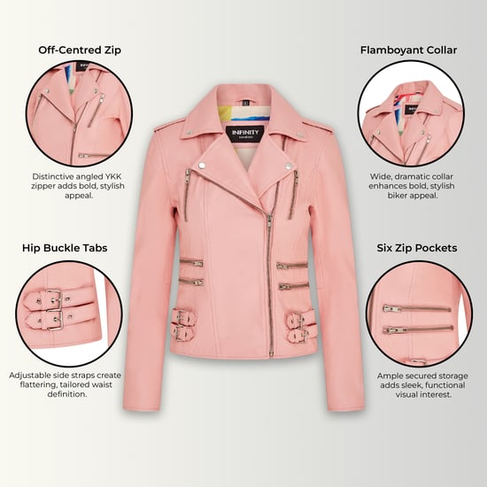 Dames leren babyroze Brando bikerjack - Loddon - Image 2