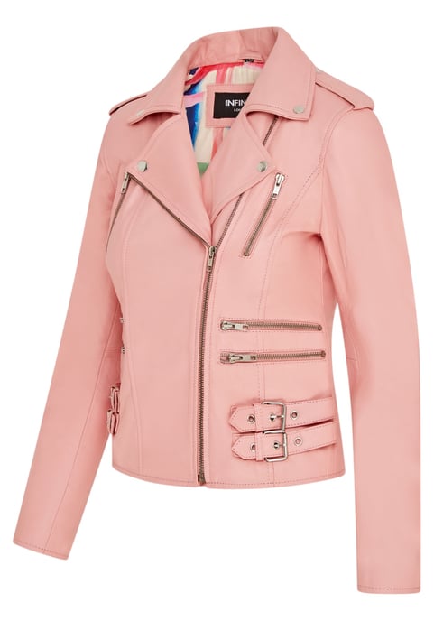 Dames leren babyroze Brando bikerjack - Loddon - Image 3