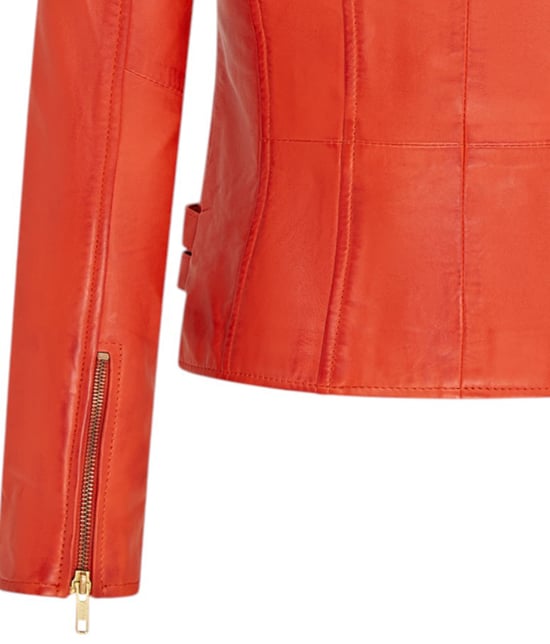 Dames leren oranje Brando bikerjack - Loddon - Image 6