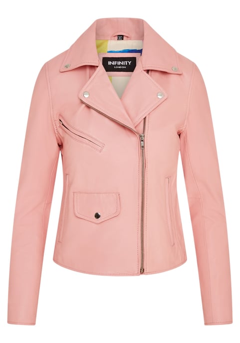 Women's Baby Pink Classic Brando Biker Leather Jacket - Soweto - Image 2