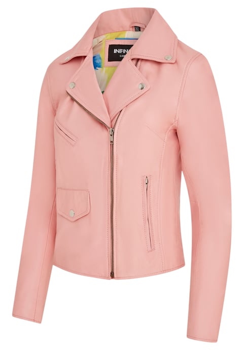 Women's Baby Pink Classic Brando Biker Leather Jacket - Soweto - Image 4