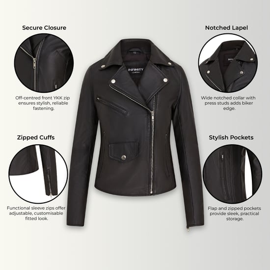 Dames zwarte klassieke Brando biker leren jas - Broome - Image 2