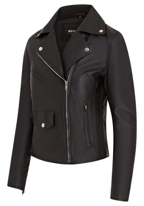 Dames zwarte klassieke Brando biker leren jas - Broome - Image 3