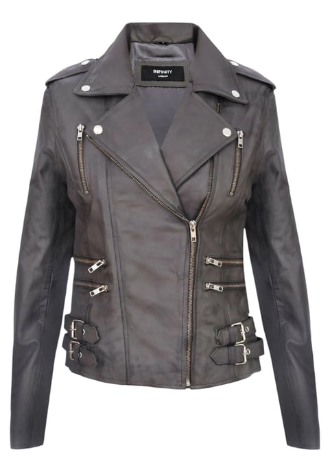 Dames leren grijze Brando bikerjack - Constantia - Image 2