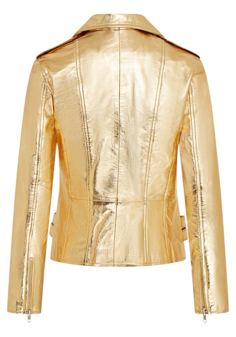 Dames leren gouden Brando bikerjack - Loddon - Image 4